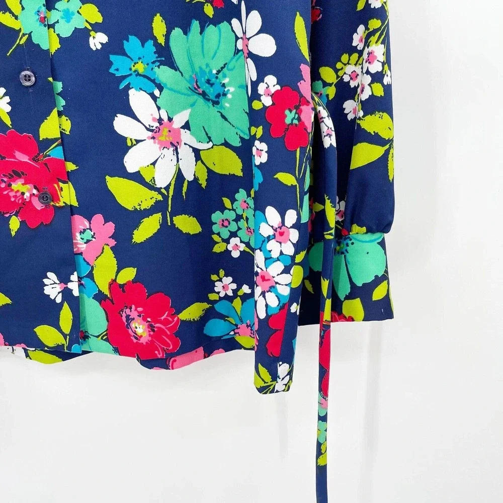 Le Soft Shirt by Lady‎ Manhattan Floral Shirt Size 16 Button Down Belted Vintage
